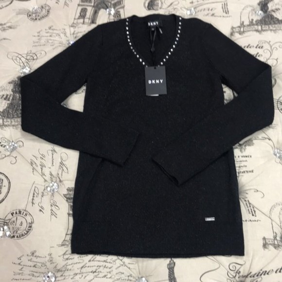 DKNY Metallic-Threaded Embellished Sweater - Picture 2 of 7